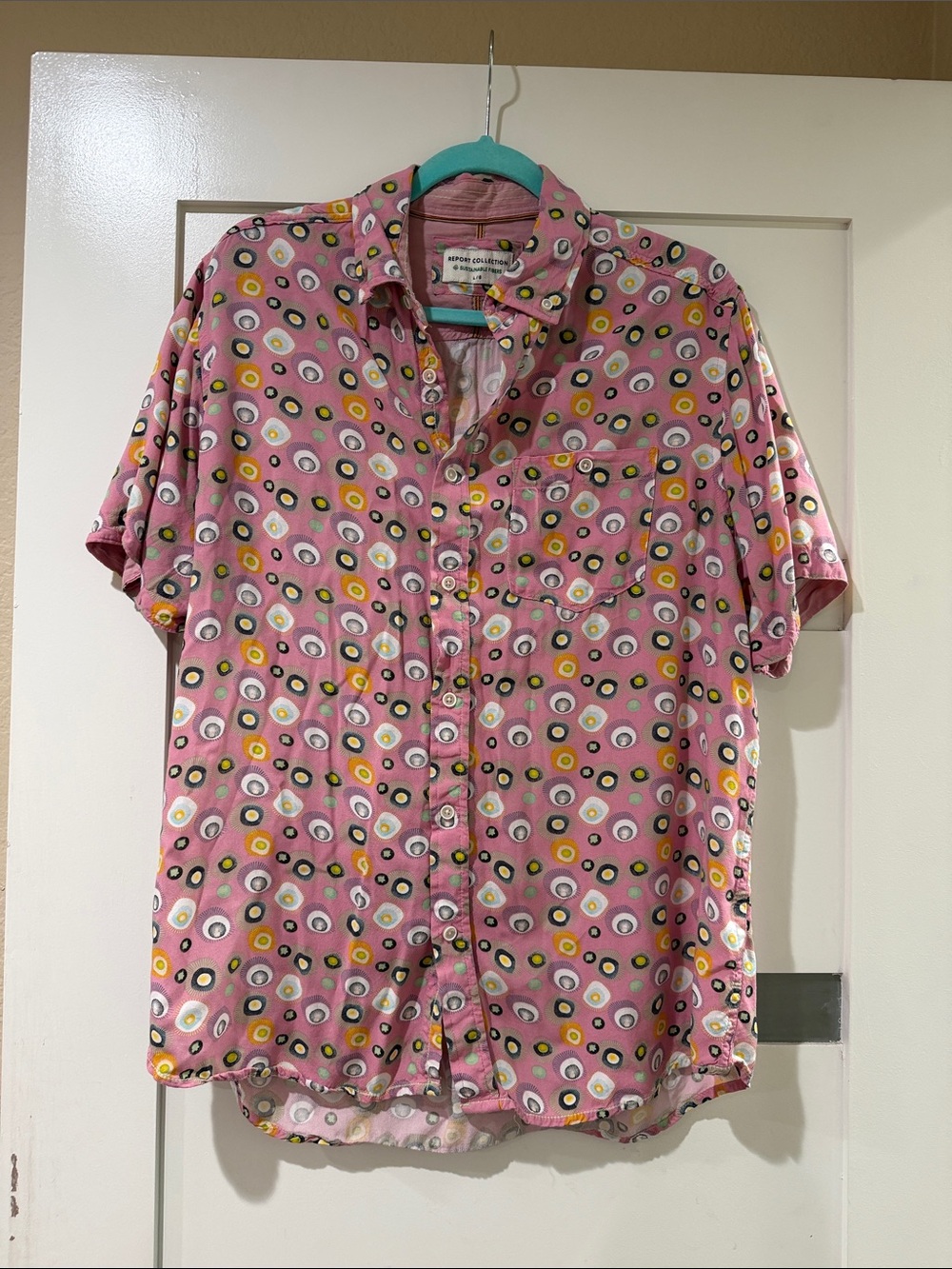 reyn spooner Pink Short-Sleeve Button-Down Shirt with Multicolor Dot Motif